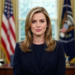 portrait of maci holloway in the white house oval office, first woman elected as president in usa, cold but beautiful, about 3 5 years old, highly detailed, mix of halle berry and julia roberts, gong li, olga kurylenko, artstation hd, deviantart, by artgem, greg rutkowski