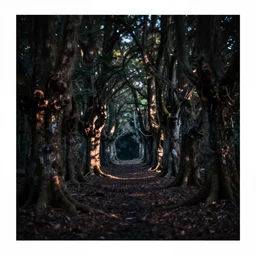 ancient forest, empty, dark theme, unfocused, hd, night