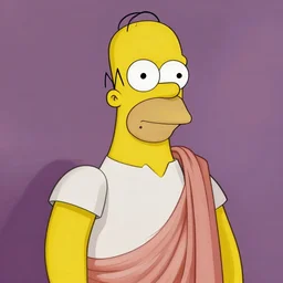 Digital painting art of Homer Simpson dressed as a greek philosopher, featured on ArtStation
