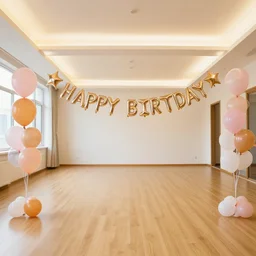 a empty hall decorated for birthday