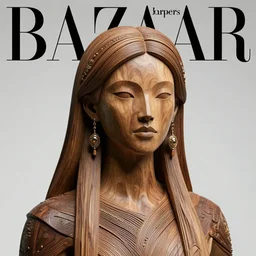 sculpture made of wood, portrait, female, future, shaman, harper's bazaar, vogue, magazine, concept art, close up, ornate, luxury, elite, elegant, trending on artstation, by ruan jia, by Kenneth Willardt, by ross tran, by WLOP, by Andrei Riabovitchev,
