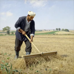 kurdish farmer scything his farm, painting by camille pissarro, award winning art, incredibly detailed, highly intricate