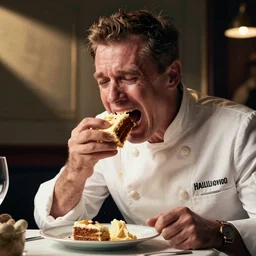 photo of paul hollywood weeping whole cramming a piece of cake into his mouth