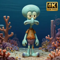 ''rusty statue of handsome squidward in a coral reef, paint style,, studio lighting, high detail, 4 k, title - shift, hyperrealism, cinematic image, dramatic light, 8 k ultra resolution, hd, illustration, featured on artstation, professional painting, digital art''