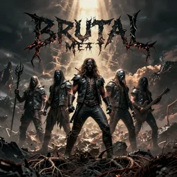 brutal metal band cover in apocalyptic style with name written of roots