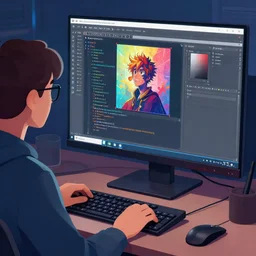 a nerd on computer testing how image prompts work, digital art, artstation