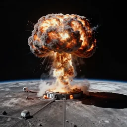 a nuclear explosion on the surface of the moon, view from orbit