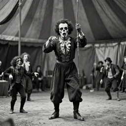 circus, eerie, black and white photo, historic, realistic, highly detailed, 1 8 0 0 s