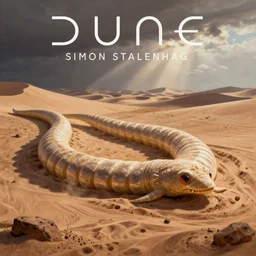 A sandworm from Dune, painted by Simon Stalenhag
