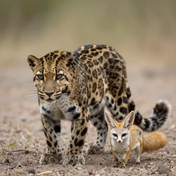 An animal with the body of a clouded leopard, tail of a squirrel, and ears of a fennec fox, high quality nature photography, National Geographic, f2.8, 35mm lens.