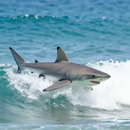 a surfing on a shark. photographic, photography