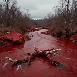dead river, red color, highly detailed, 8 k, artstation, beutifull, masterpiece