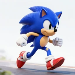 3 d render of running sonic, unreal engine, pixar style