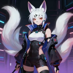 A realistic anime digital painting of Aya Ueto as cyberpunk Kitsune, digital painting, by Stanley Artgerm Lau, Sakimichan, WLOP and Rossdraws, digtial painting, trending on ArtStation, SFW version