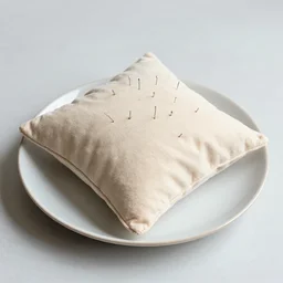 macaron needle pillow with many needles on a plate