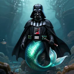 Darth vader as mermaid, 4k, digital art, tone, trending, Digital Art