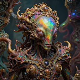 hyperrealistic close-up baroque psychedelic!! organic alien!! in another dimension highly detailed concept art eric zener elson peter cinematic hard rainbow lighting high angle hd 8k sharp shallow depth of field, inspired by Zdzisław Beksiński