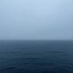 “Foggy, dark blue Atlantic Ocean, menacing, lonely expanse”