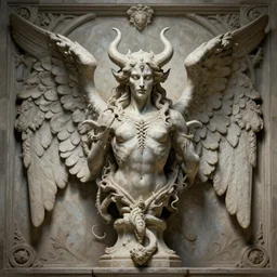 a detailed bust angel with wings in stone, demonic, demon, symmetry, symmetrical, viking, by greg rutkowski and justin gerard, digital art, monstrous, art nouveau, baroque style, realistic painting, very detailed, fantasy, dnd, character design, top down lighting, trending on artstation