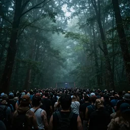 Rave in a dark misty forest