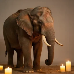 a old man with a elephant snout, elephant ears and elephant tasks, beautifull candle low light
