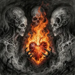 my heart is on fire as i'm burning alive, trapped in my mind nightmare horrifying artwork by nekro, borja, syd mead, zdislaw cosmic horror charcoal artwork, surreal existentialism