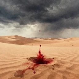 blood falling in the desert sand in watercolor, cinematic, highly detailed wide, atmospheric lighting, muted colors, dramatic scene