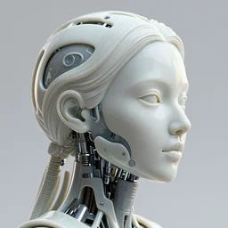 complex 3d render ultra detailed of a beautiful porcelain profile woman face, mechanical cyborg, 150 mm, beautiful natural soft light, rim light, studio light, silver gold details, magnolia big leaves and stems, roots, fine foliage lace, mesh wire, intricate details, hyperrealistic, mandelbrot fractal, anatomical, red lips, white metal armor, facial muscles, cable wires, microchip, elegant, Alexander Mcqueen haute couture, wabi sabi, octane render, H.R. Giger style, 8k