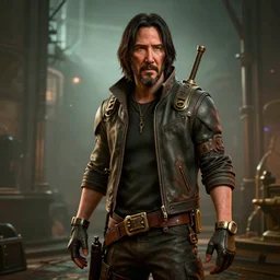 Keanu Reeves in Steampunk 2077, in game screenshot, unreal engine 5, octane render