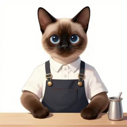 digital art drawing of a male anthropomorphic siamese cat furry fursona wearing a barista uniform holding a latte, by jay naylor, rukis, nomax, kenket