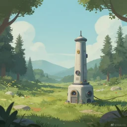 teleportation machine in a quiet and secluded place, with the feeling of being in the middle of nature and the peace and quiet, style of fantasy digital art