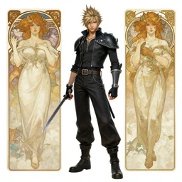 highly detailed full body ilustration of final fantasy, by krenz cushart, by artem demura, by alphonse mucha, by kaethe butcher,, grunge aesthetic!!! (