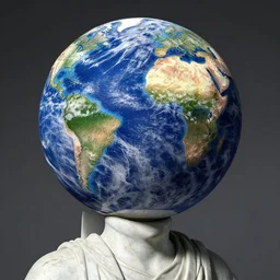 a statue with planet earth as its head, in the style of rhads