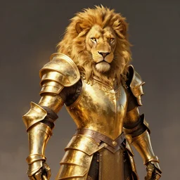 lion knight in golden shiny armor art by Daniel Dociu detailed hd