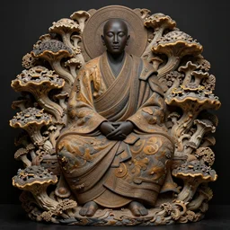 ancient japanese monk, by kiki smith, by zdzisław beksinski, by wangechi mutu, full body, third - person, zoomed out, mycelium, mycena acicula, tremella - fuciformis, insanely detailed and intricate, elegant, ornate, hyper realistic