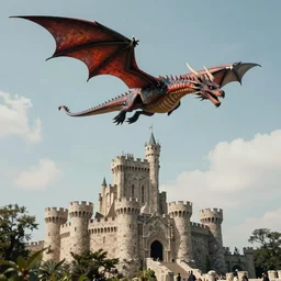 a dragon flying above a castle, 8 k concept art