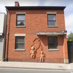 a picture of a brick house, the bricks are made of human babies, found on google street view