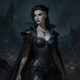 a beautiful cinematic female Necromancer Sorceress, fantasy landscape, fantasy magic, undercut hairstyle, dark light night, intricate, elegant, sharp focus, illustration, highly detailed, digital painting, concept art, matte, art by WLOP and Artgerm and Greg Rutkowski and Alphonse Mucha, masterpiece