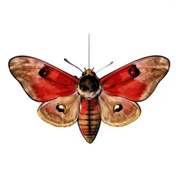 bones moth, red, tan, black, ink illustration, line work only, golden ratio, vga, flat colours, solid colours, no blur, white background