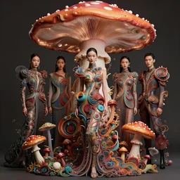 pretty chinese model with futuristic mushroom : : by martine johanna and simon stalenhag and chie yoshii and casey weldon and wlop : : ornate, dynamic, particulate, rich colors, intricate, elegant, highly detailed, vogue, harper's bazaar art, fashion magazine, smooth, sharp focus, 8 k, octane render,