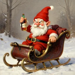 drunken angry santa claus gnome brandishing a bottle of rum sitting in his sleigh newell convers wyeth winslow homer craig j. spearing thomas eakins