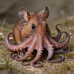 octopus covered by mouse fur and tentacles ended by mouse ears
