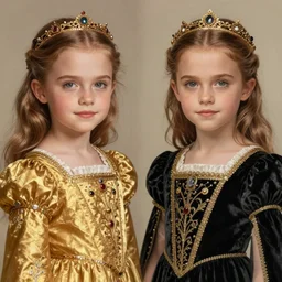 annasophia robb emma watson symmetrical portrait as 1 0 yo medieval princess, golden and black dress, intricate, elegant, highly detailed, digital painting, artstation, concept art, sharp focus, illustration, art by aleksi briclot, rutkowski