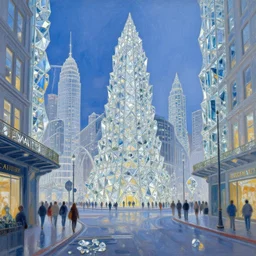 a city made of glass and diamond, street scene, painting by james gurney - w 6 4 0