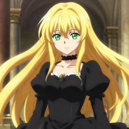 victorique de blois anime girl gosick super detailed green eyes green eyes green eyes green eyes black dress black dress black dress black dress blonde hair by greg rutkowski makoto shinkai aramaki shinji artgerm, cushart krenz key art feminine award winning