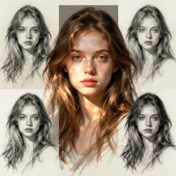 sketches of girl by concept artists, blunt borders, rule of thirds, whimsical, light and shadow, backlighting!