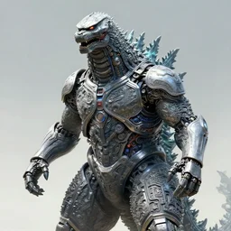 cyborg godzilla wearing a cybernetic suit, diffuse lighting, fantasy, intricate, elegant, highly detailed, lifelike, photorealistic, digital painting, artstation, illustration, concept art, smooth, sharp focus, art by john collier and albert aublet and krenz cushart and artem demura