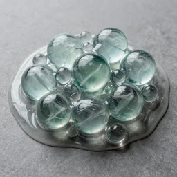 20 marbles big and small covered in thick transparent slime