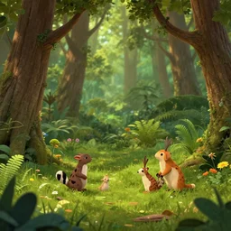 lush forest floor in the style of been and holly's little kingdom