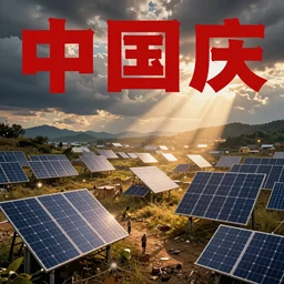 solar punk energy in communist China propaganda poster style